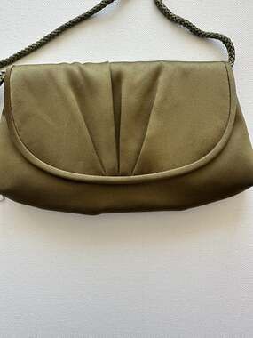 NWT Vintage Fern Green Satin Wristlet Shoulder Bag Braided Strap Evening Purse